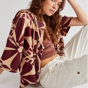 We the Free Terry Cardigan Hoodie Pullover, Size Large (v)